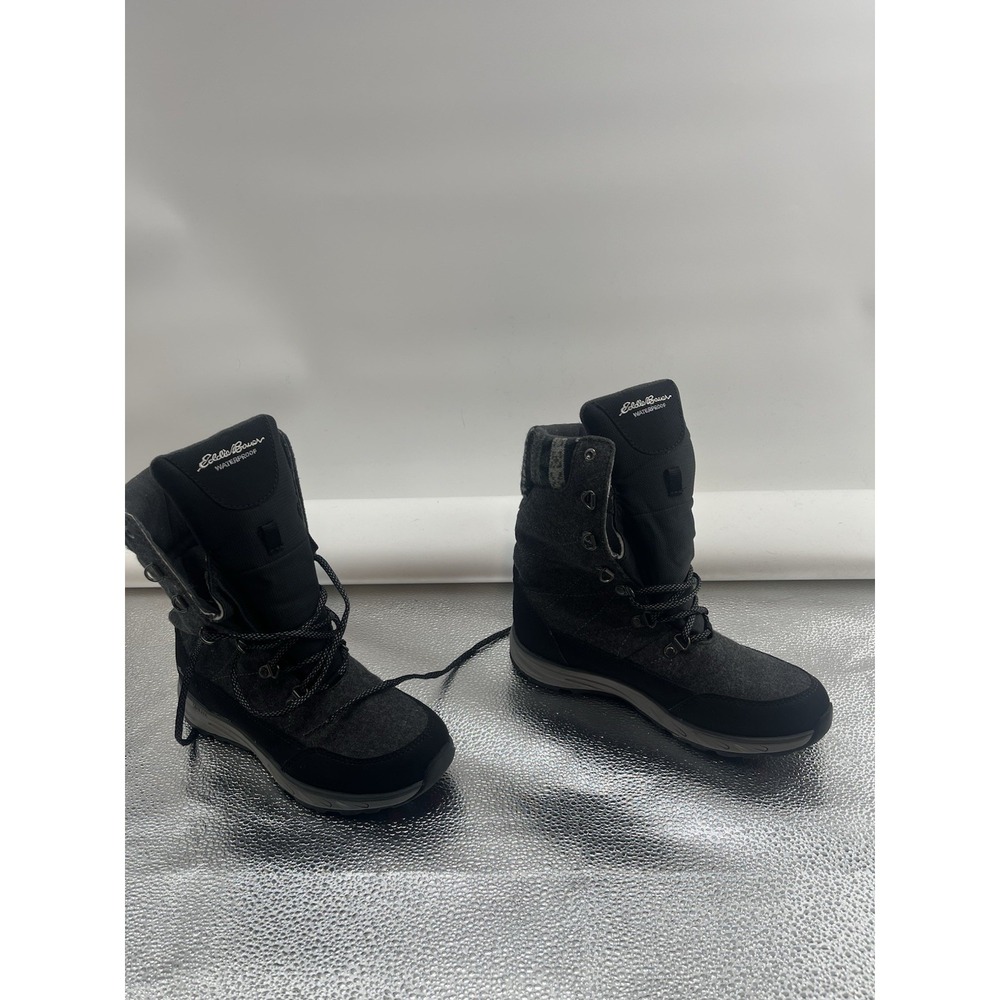 Eddie Bauer Womens Laurel Winter Boots Gray Waterproof Mid Calf Lace Up Knit‎ 10